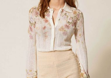 Twinset γυναικείο πλεκτό πουκάμισο με floral σχέδιο - 261TT3220 Ροζ - TWINSET - 