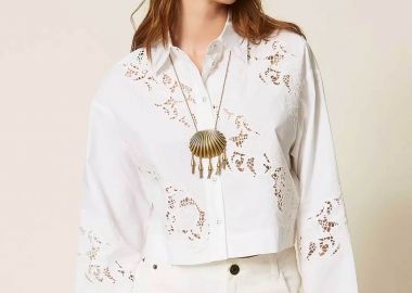 Twinset γυναικείο πουκάμισο με διάτρητα σχέδια - 261TT2031 Λευκό - TWINSET - 