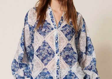 Twinset γυναικείο πουκάμισο με floral print - 261TP213E Γαλάζιο - TWINSET - 