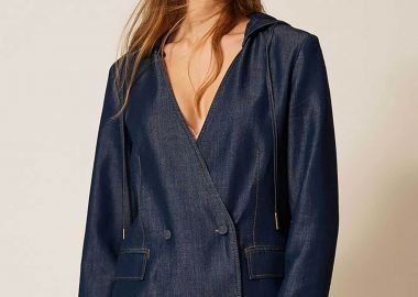 Twinset γυναικείο σακάκι denim με κουκούλα - 261LL2QAA Μπλε - TWINSET - 