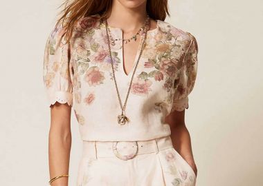 Twinset γυναικείο σορτς λινό με floral σχέδιο - 261TT2572 Ροζ - TWINSET - 