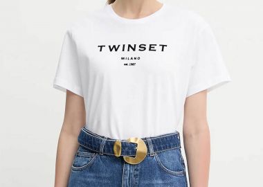Twinset γυναικείο T-shirt με ανάγλυφο λογότυπο - 252TP2050 Λευκό - TWINSET - 