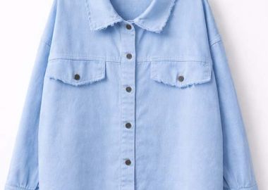 τζην μπουφάν ξέφτια Distressed σιέλ - PerfectDress.gr - 