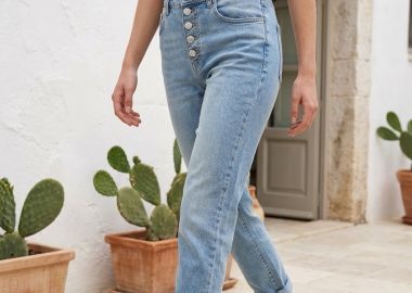 Τζιν Παντελόνι Mom Fit Με Διακοσμητικά Κουμπιά -  - 