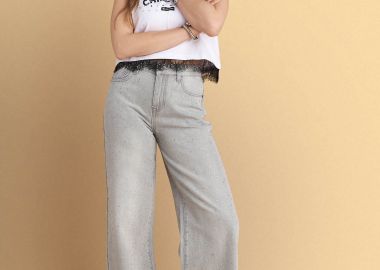 Τζιν παντελόνι wide straight με διαμαντάκια - 5206179071888 -  - 