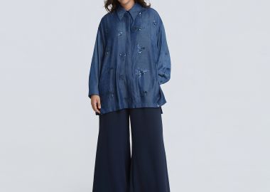 Τζιν πουκάμισο με κέντημα παγιέτας - MAT FASHION - 