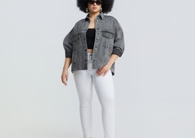 Τζιν τζάκετ με strass λεπτομέρειες - MAT FASHION - 