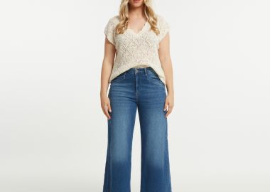 Τζιν wide-leg μπλε με ξεβάμματα - MAT FASHION - 