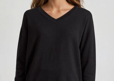 V-neck πλεκτή μπλούζα με βισκόζη - FUNKY BUDDHA - 