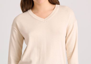 V-neck πλεκτή μπλούζα με βισκόζη - FUNKY BUDDHA - 