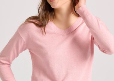 V-neck πλεκτή μπλούζα με βισκόζη - FUNKY BUDDHA - 