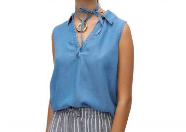 Vero Moda γυναικεία μπλούζα αμάνικη denim με V λαιμόκοψη Regular Fit - 10283751 Denim Blue - VERO MODA - 