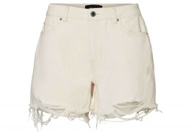 Vero Moda γυναικείο denim σορτς με ξέφτια - 10286387 Εκρού - VERO MODA - 