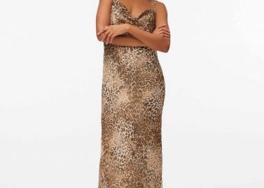 Vero Moda γυναικείο maxi φόρεμα αμάνικο με animal print Regular Fit - 10328763 Καφέ - VERO MODA - 
