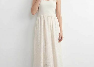 Vero Moda γυναικείο midi φόρεμα αμάνικο μονόχρωμο με διάτρητο σχέδιο Regular Fit - 10344231 Λευκό - VERO MODA - 