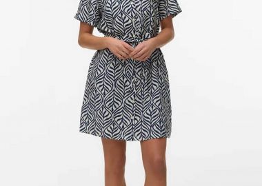 Vero Moda γυναικείο mini φόρεμα σεμιζιέ με all-over print Regular Fit - 10341592 Ασπρόμαυρο - VERO MODA - 
