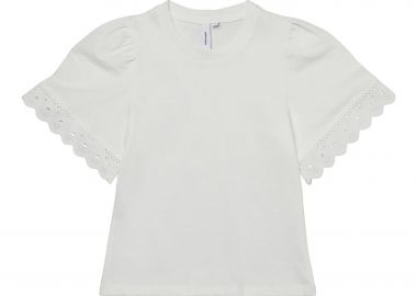 Vero Moda παιδικό T-shirt μονόχρωμο με δαντέλα στο τελείωμα του μανικιού - 10279810 Λευκό - VERO MODA - 