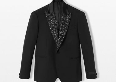 VERSACE Ανδρικό Μαύρο Crystal Single-Breasted Blazer - VERSACE - 
