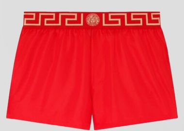 VERSACE Ανδρικό Μαύρο Greca Border Swim Shorts - VERSACE - 