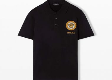 VERSACE Ανδρικό Μαύρο Medusa Embroidered Polo - Black - VERSACE - 