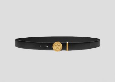 VERSACE Ανδρικό Μαύρο Medusa Logo Leather Belt - VERSACE - 