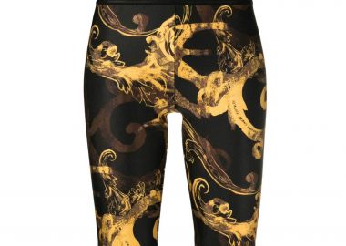 Versace Jeans Couture γυναικείο biker κολάν με all-over Baroque signature print και ελαστική μέση - 76HAC106JS292 Μαύρο - VERSACE JEANS COUTURE - 
