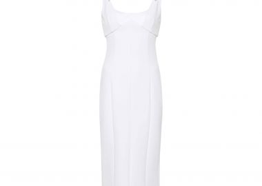 Versace Jeans Couture γυναικείο midi φόρεμα μονόχρωμο με ανάγλυφες ραφές - 76HAO919N0103 Λευκό - VERSACE JEANS COUTURE - 