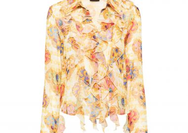 Versace Jeans Couture γυναικείο πουκάμισο με all-over heart couture print και διακοσμητικά βολάν - 76HAL2A5NS455 Λευκό - VERSACE JEANS COUTURE - 