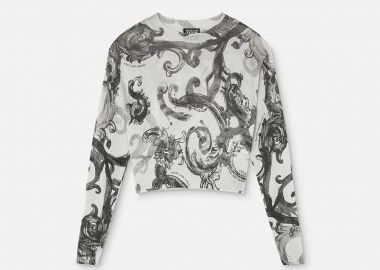 Versace Jeans Couture γυναικείο πουλόβερ με all-over watercolor couture motif και ribbed τελειώματα - 76HAFM23CMN45 Λευκό - VERSACE JEANS COUTURE - 