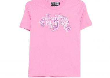 Versace Jeans Couture γυναικείο T-shirt με contrast logo print - 80HAHE02CJ00E Ροζ - VERSACE JEANS COUTURE - 