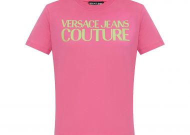 Versace Jeans Couture γυναικείο T-shirt με logo print - 78HAHE05CJ00E Ροζ Φλαμίνγκο - VERSACE JEANS COUTURE - 
