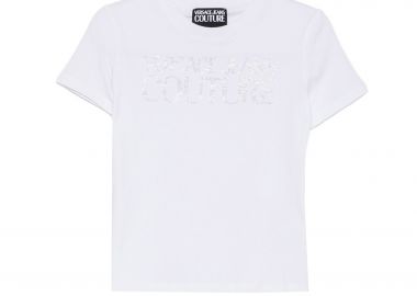 Versace Jeans Couture γυναικείο T-shirt με logo print και στρας - 80HAHT09CJ03T Λευκό - VERSACE JEANS COUTURE - 