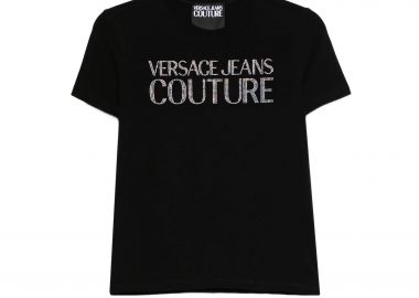 Versace Jeans Couture γυναικείο T-shirt με logo print και στρας - 80HAHT09CJ03T Μαύρο - VERSACE JEANS COUTURE - 