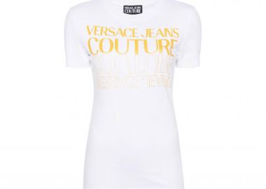Versace Jeans Couture γυναικείο T-shirt μονόχρωμο βαμβακερό με contrast logo print - 76HAHC00CJ02C Λευκό - VERSACE JEANS COUTURE - 