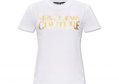 Versace Jeans Couture γυναικείο T-shirt μονόχρωμο βαμβακερό με contrast logo print - 76HAHT04CJ00T Λευκό - VERSACE JEANS COUTURE - 