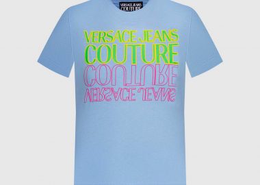 Versace Jeans Couture γυναικείο T-shirt μονόχρωμο βαμβακερό με πολύχρωμο logo print - 76HAHC01CJ01C - VERSACE JEANS COUTURE - 