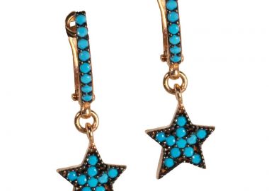 VFJ Ασημένια σκουλαρίκια κρεμαστά αστέρια τιρκουάζ ζιργκόν - VFJ-Voulgaris Fashion Jewelry - 