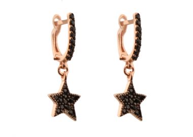 VFJ Ασημένια σκουλαρίκια κρίκοι αστέρια με μαύρα ζιργκόν - VFJ-Voulgaris Fashion Jewelry - 
