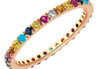 VFJ Ασημένιο ολόβερο δαχτυλίδι ροζ χρυσό με πέτρες Πολύχρωμο - VFJ-Voulgaris Fashion Jewelry - 