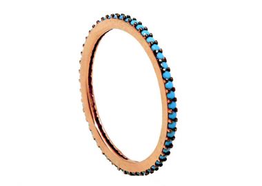 VFJ Ασημένιο ολόβερο δαχτυλίδι ροζ χρυσό με πέτρες Τιρκουάζ - VFJ-Voulgaris Fashion Jewelry - 