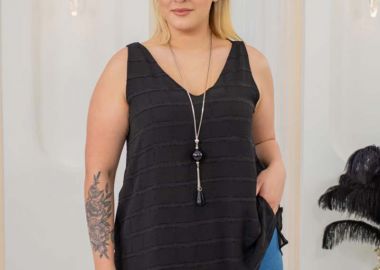 VICKY γυναικείο αμάνικο bigsize μπλούζα με αξεσουάρ κολιέ - SOU - 