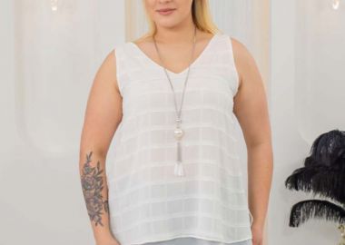 VICKY γυναικείο αμάνικο bigsize μπλούζα με αξεσουάρ κολιέ - SOU - 