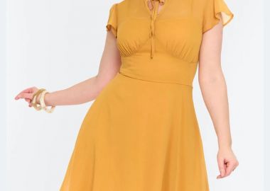 vintage αέρινο mustard φόρεμα Flatter - PerfectDress.gr - 