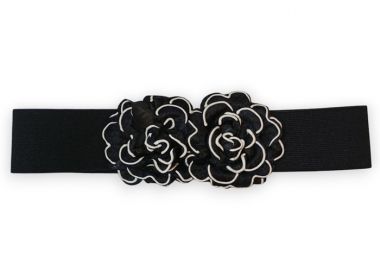 vintage ελαστική ζώνη Double Flower μαύρο - PerfectDress.gr - 