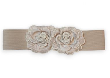 vintage ελαστική ζώνη Double Flower μπεζ - PerfectDress.gr - 