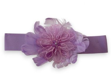 vintage ελαστική ζώνη flower feather λιλά - PerfectDress.gr - 