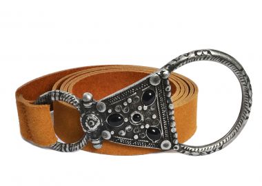 Vintage-inspired δερμάτινη ζώνη σουέντ με μεταλλική αγκράφα - MAT FASHION - 