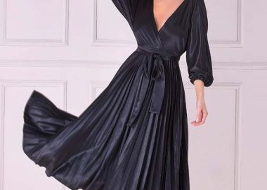 vintage luxurious σατέν φόρεμα Meredith black - PerfectDress.gr - 