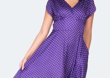 vintage πουά jersey φόρεμα Purple - PerfectDress.gr - 