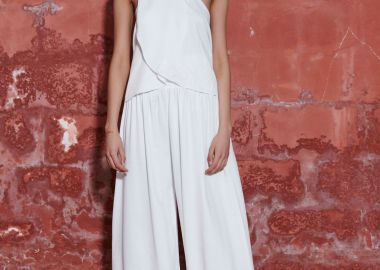 Wide leg fit παντελόνα από βισκόζη με ελαστική μέση - FUNKY BUDDHA - 